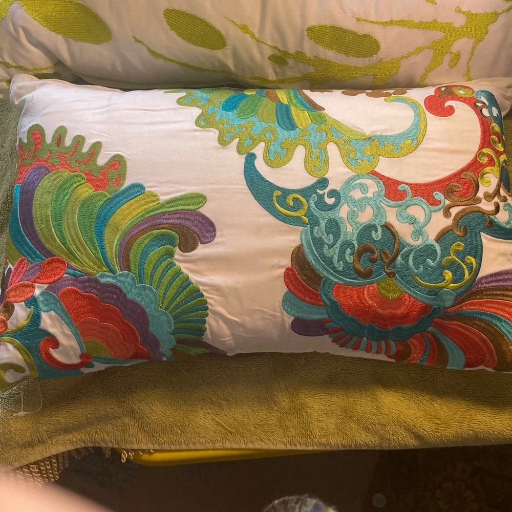 Decorative Lumbar Pillow Embroidered Colorful Paisley‎ Floral Accent